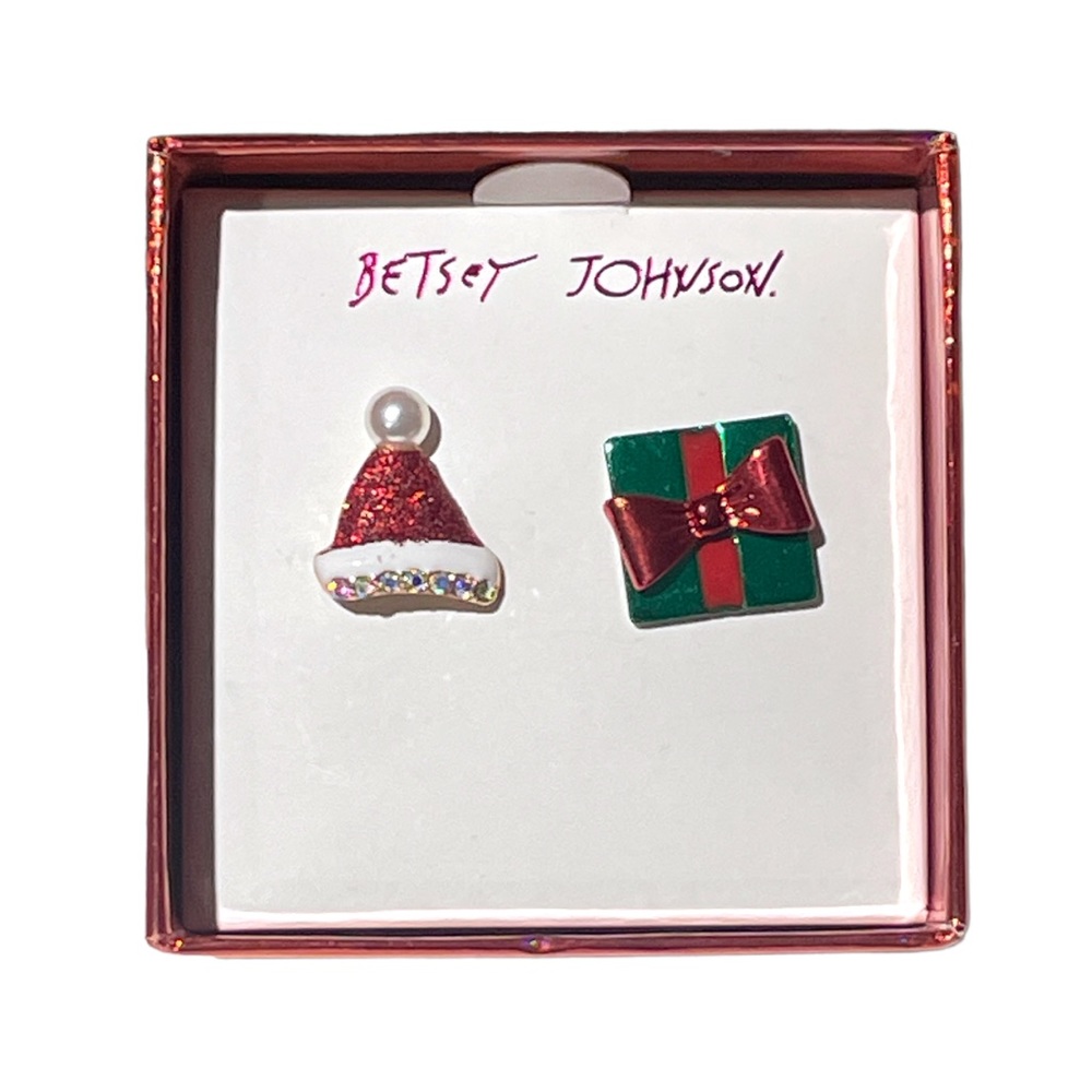 Betsey Johnson Present and Santa Hat Earrings
Red Green White